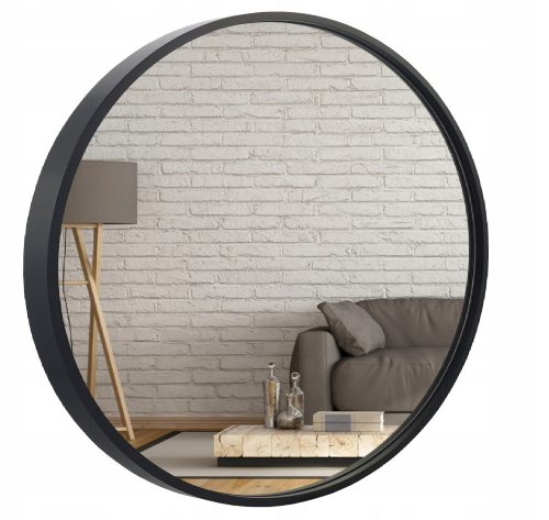 Runder schwarzer Loftspiegel aus Holz, Durchmesser 60 cm