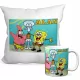  SPONGEBOB-SET BECHER 330 ML + KISSEN 40x40 + NAMEN
