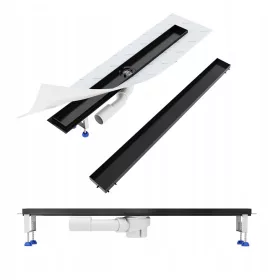 Aquabad SDS Schwarz Matt linearer Ablauf, NIVEAU 90 cm