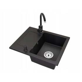   Brado DONZO Einbeckenspüle Beta Wasserhahn Spender Siphon Chrom schwarzer Granit