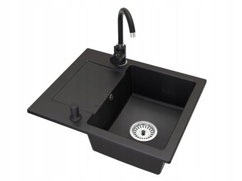 Brado DONZO Einbeckenspüle Beta Wasserhahn Spender Siphon Chrom schwarzer Granit