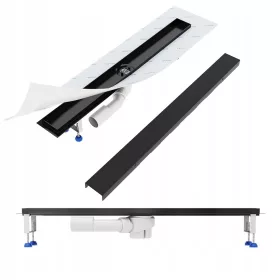 Aquabad SDS Schwarz Matt linearer Ablauf, NIVEAU 80 cm