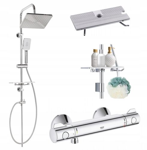 Grohe Grohtherm 800 Chrom-Duscharmatur + Invena Nyks Aufputz-Duschset