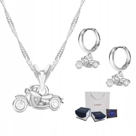  Halskette + Ohrringe Motorrad Silber 925 Set