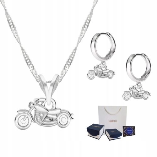  Halskette + Ohrringe Motorrad Silber 925 Set