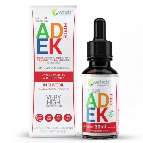 Natürliches Vitamin ADEK Forte in Tropfenform, 30ml - von WISH Pharmaceutical