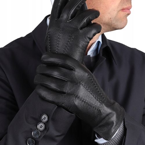  HERREN-LEDERHANDSCHUHE KALBLEDER AUF TEDDYBÄR L