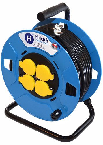 Hilark Spulenverlängerungskabel, Garten, 25 m, 4 Stk. Steckdosen, blau