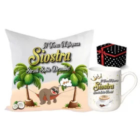  KISSEN + BECHER-SET FÜR SCHWESTER - GESCHENK