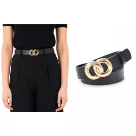  SCHWARZES RIEMEN, GOLDENE SCHNALLE, DOPPELRING, GOLD