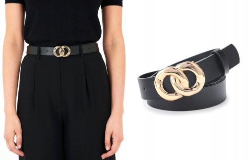  SCHWARZES RIEMEN, GOLDENE SCHNALLE, DOPPELRING, GOLD