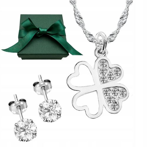  SILBERNES KLEE-SCHMUCK-SET MIT ZIRKONIA ALS GESCHENK FÜR SIE