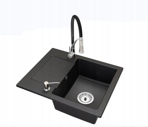 Brado DONZO Einbeckenspüle TARU Wasserhahn Spender Siphon Chrom schwarzer Granit