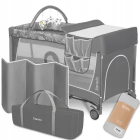    Reisebett Lionelo 65 x 125 cm in den Farben Grau und Silber + WICKELDECKE AUS BAMBOO LIONELO BAMBOO windel