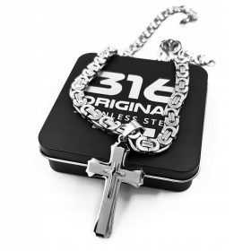  GROSSE KÖNIGLICHE KREUZ-HALSKETTE, STAHL 60 cm