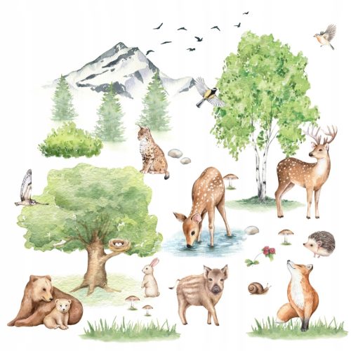 Dekorative Wandaufkleber Waldaufkleber, Tiere, Bäume für Kinder, an der Wand