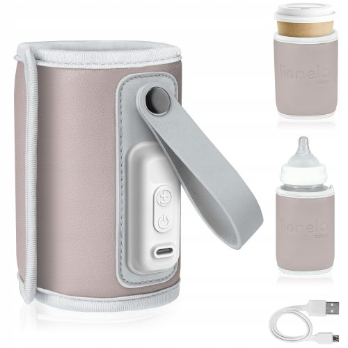  Rosa-grauer elektrischer Flaschenwärmer von Lionelo + USB-C-Kabel von Lionelo Care