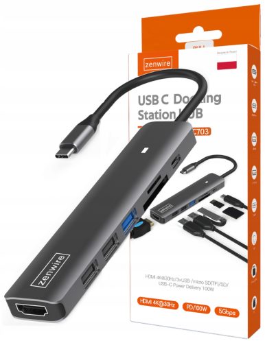  HUB-ADAPTER USB-C SPLITTER 7IN1 HDMI 4K USB 3 SD MacBook M1 M2 M3 PRO AIR