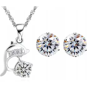  Silbernes Set aus Delfinschmuck mit Zirkonen