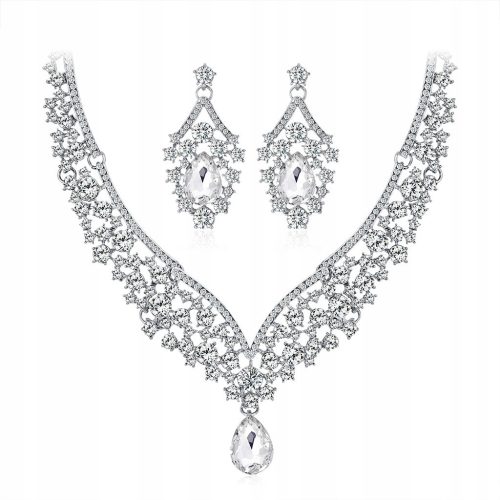  Set aus silberner Halskette und Ohrringen mit kubischen Zirkonia