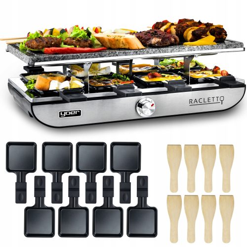  Barbecue, Kontakt, Raclette, traditioneller Elektrogrill Yoer Racletto silber/grau 1400 W