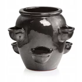    Polnix Blumentopf 35 cm x 31 x 35 cm Durchmesser 31 cm Keramiktöne in Grau und Silber