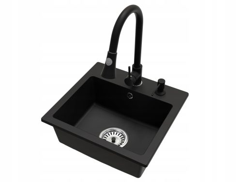 Brado DON Einbeckenspüle BETA Wasserhahn Spender Siphon Chrom schwarzer Granit