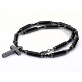  HERREN-KREUZ-HALSKETTE, Perlen - 49 cm [N273]