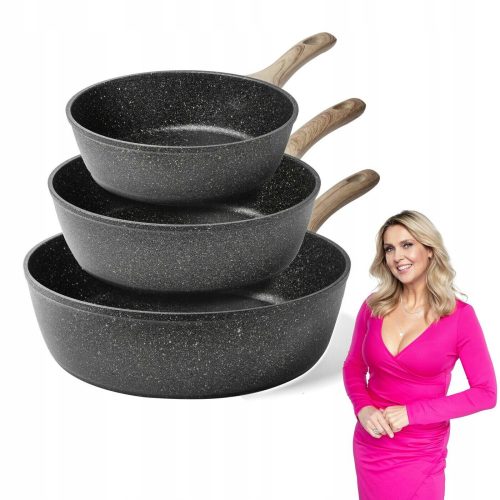 Bratpfannen Set mit 3 Bratpfannen aus schwarzem Granit von Konighoffer