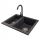 Brado YOGI Eineinhalbbeckenspüle, BETA-Wasserhahn, Siphon, Chrom, schwarzer Granit