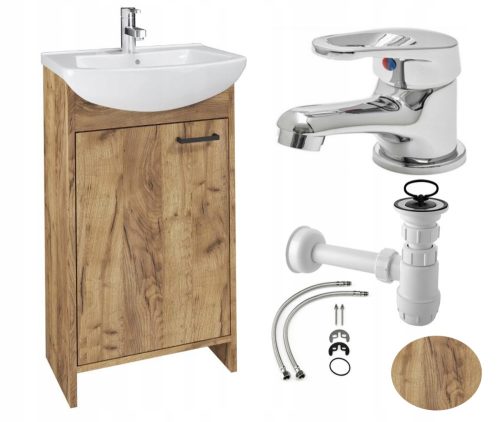 4IN1 SET BADEZIMMERSCHRANK MIT WASCHBECKEN EICHE 45 CM MISCHER + SIPHON