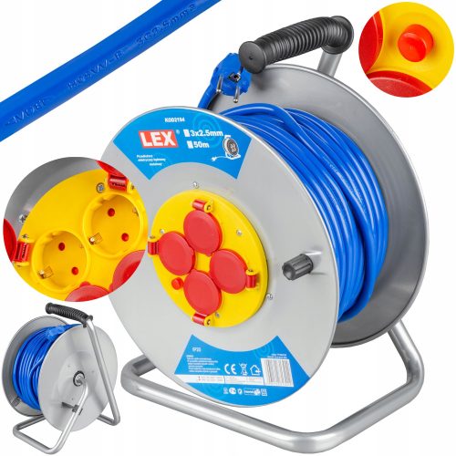 Trommelverlängerungskabel, Garten-Lex 50 m, 4 Stk. Steckdosen, blau