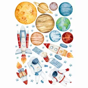 Weltraum-Wandaufkleber mit Planeten, Wasserfarben, XXXL