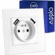 STECKDOSE MIT PIN, Glas, EINFACH WEISS, 2x USB
