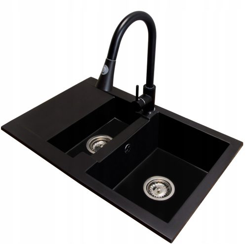 Brado DORIS Eineinhalbbeckenspüle, Nexo-Wasserhahn, Siphon, Chrom, schwarzer Granit