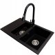 Brado DORIS Eineinhalbbeckenspüle, Nexo-Wasserhahn, Siphon, Chrom, schwarzer Granit