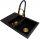 Brado DORIS Waschbecken mit eineinhalb Becken, Nexo-Wasserhahn, Siphonspender, goldener schwarzer Granit