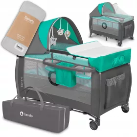    Reisebett Lionelo 65 x 125 cm in Grüntönen + WICKELDECKE AUS BAMBOO LIONELO BAMBOO windel