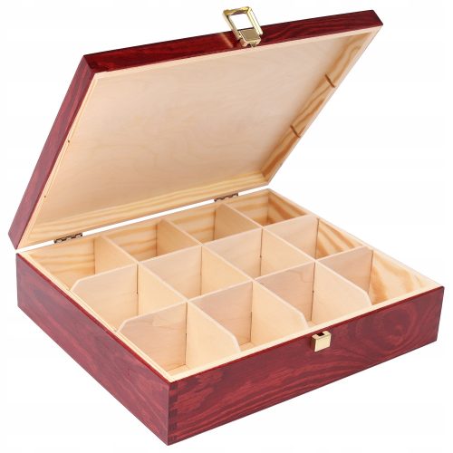 Lebensmittelbehälter Creative Deco Burgundy Lacquer Wood Teebox, Holz, 12 Fächer