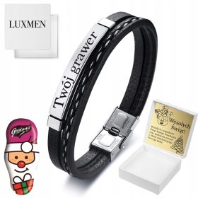  Luxmen Lederarmband, schwarz, 20,5 cm