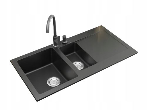DARFOR DG005 Eineinhalb-Becken-Spüle, schwarzer Granit