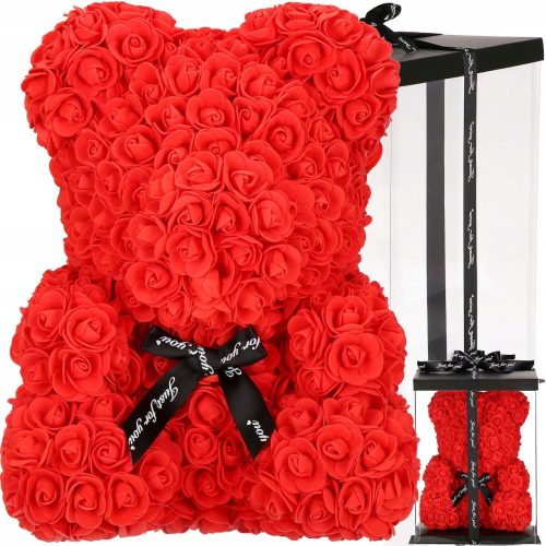Teddybär mit Rosen mit Box Springos HA7224 36x26 cm rot + HA7224B BÄRENVERPACKUNG