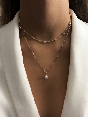  Goldkette HALSKETTE PERLENANHÄNGER 2in1 Stahl