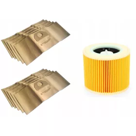    Synthetischer Staubsaugerbeutel ASH-E26SK 10 Stück + Asahi-Filter für Kärcher Staubsauger 6.414-552.0