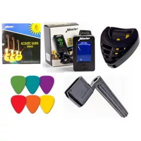  AKUSTISCHE GITARRENSAITEN + TUNER + PICKS + KURBEL
