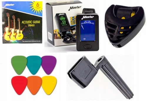  AKUSTISCHE GITARRENSAITEN + TUNER + PICKS + KURBEL
