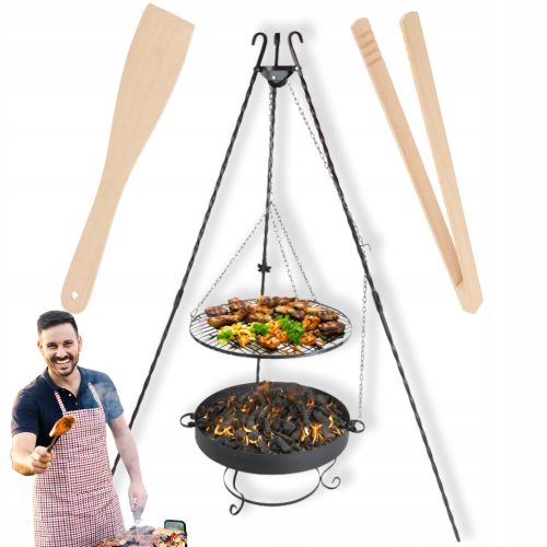  Gartengrill, geschmiedet, Dreibein, Chromrost, Gartenfeuerstelle, 60 cm