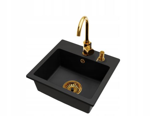 Brado DON Einbeckenspüle Beta Wasserhahn Dispenser Siphon Gold schwarzer Granit
