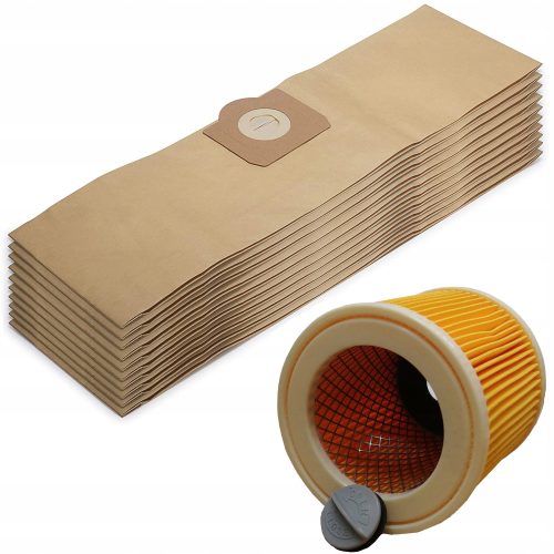  ASH-R4 Papierstaubsaugerbeutel 10 Stk. + Profi&Home Filter für Kärcher ASH0129 Staubsauger