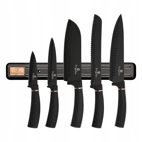 Küchenmesser-Sets Messerset mit Magnetstreifen Berlinger Haus Black Rose 5-tlg.